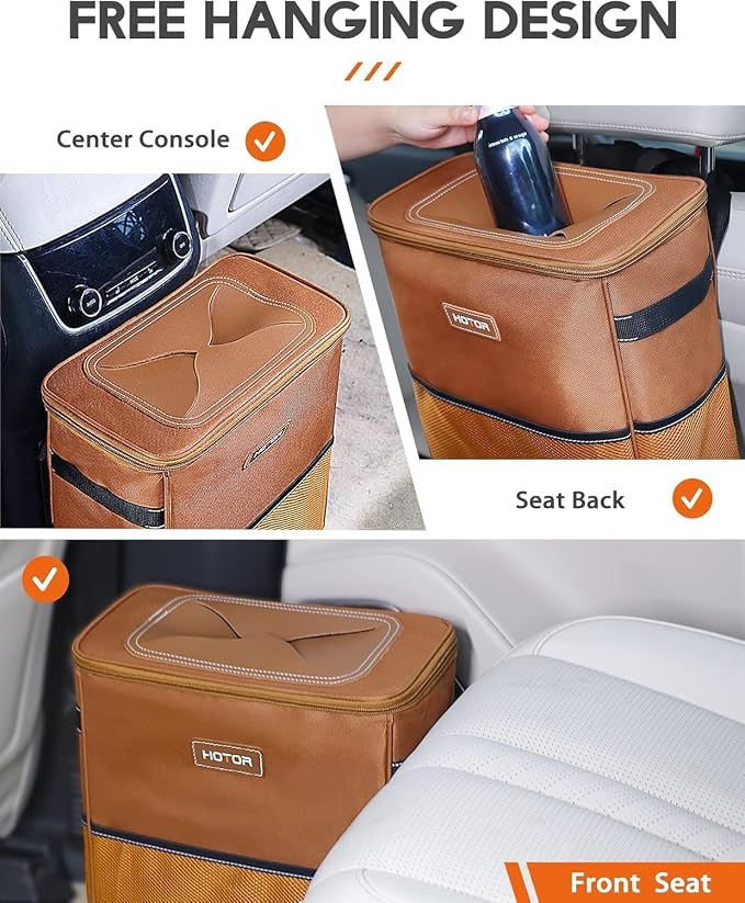 3 Gallons Car Trash Can, Ultra Large Capacity Organizer and Storage with Adjustable Straps & Magnetic Snaps, Waterproof Car Accessory for Interior Car Stuff Storage, Brown