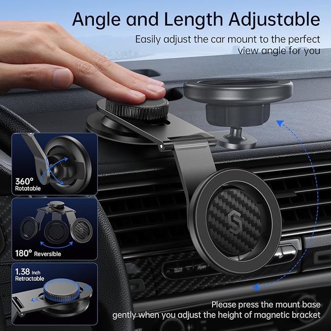 Fits MagSafe Car Mount for Universal Dashboard,Tesla Screen,Magnetic Phone Holder for Car, Foldable Aluminum Alloy Arm, Super Stable Car Mount for iPhone 17 Pro Max 16 15 14 13 12&All Phones