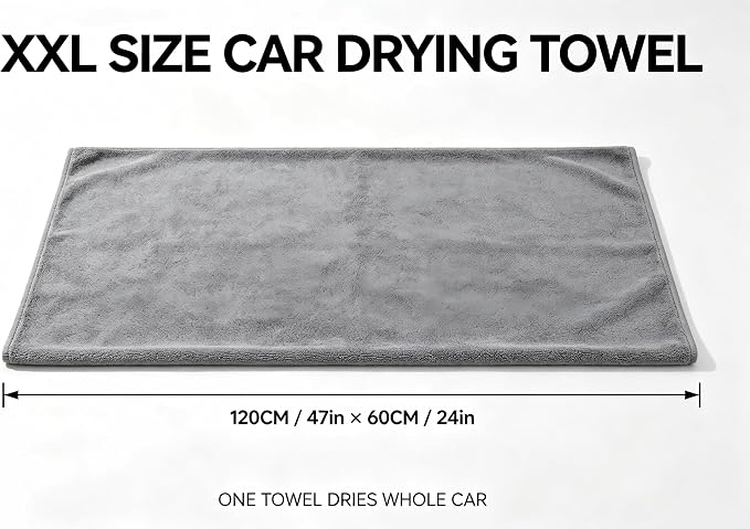 Microfiber Towels for Cars, 1200 GSM XL Car Drying Towel, 24 x 47 in Thick Plush Auto Detailing Towel, Ultra Absorbent Edgeless Car Wash Towel, Lint-Free, Charcoal Grey, 1 Pack