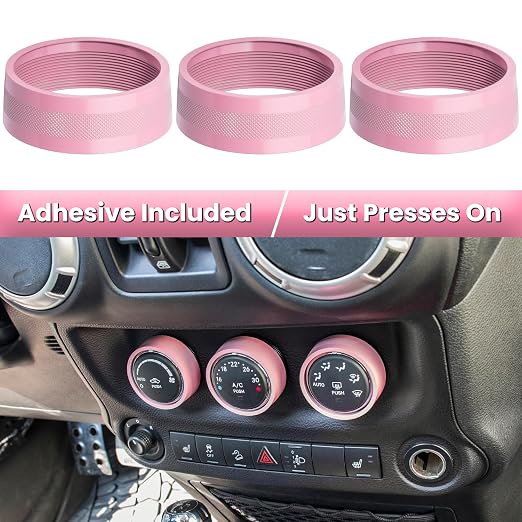 Audio Air Conditioning Button Cover Decoration Twist Switch Ring Trim for Jeep Wrangler JK JKU Patriot 2011-2018, Compass 11-16, Liberty 08-12, Dodge Challenger 08-14 Interior Accessories Pink 3PCS