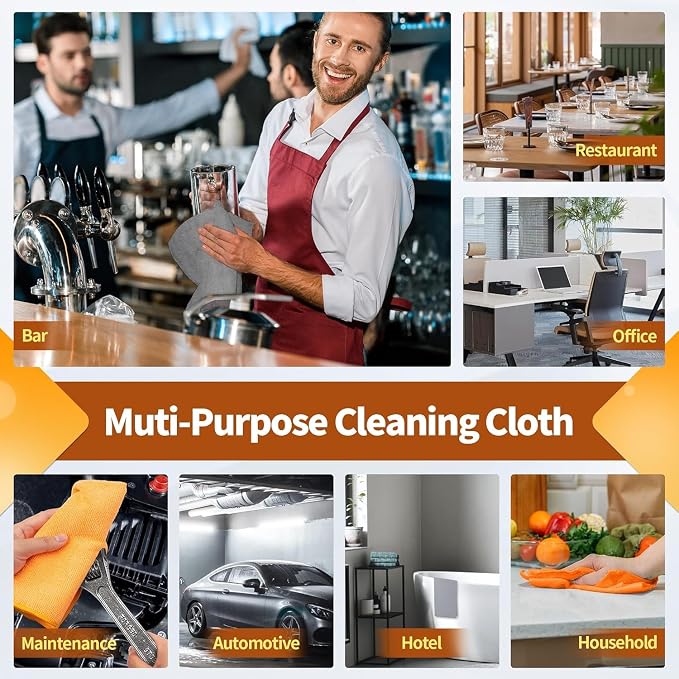Microfiber Cleaning Cloth -Pack of 24, Highly Absorbent Cleaning Rags(Grey&Orange), 16"X12" All Purpose Cleaning Towels for Housekeeping, Kitchen, Car, Reusable Microfiber Towels