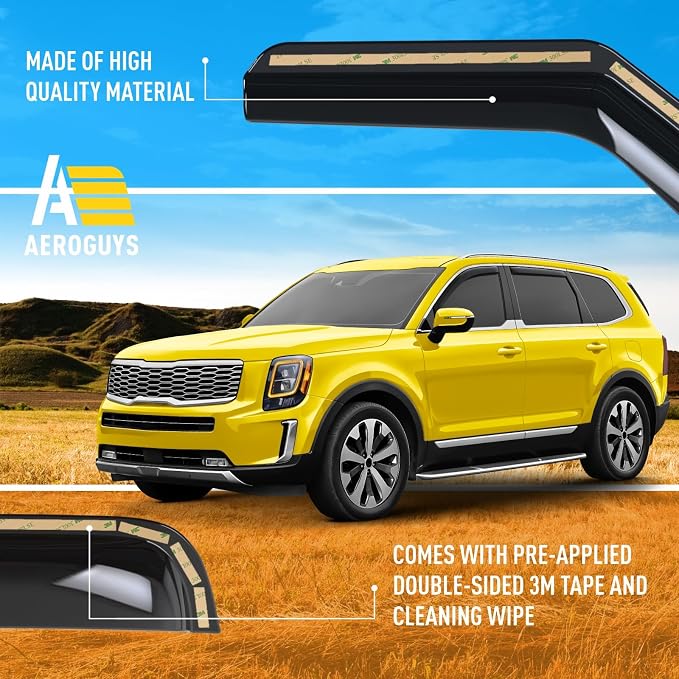 Extra Durable Window Deflectors in-Channel Window Visors Rain Guards Fit for Kia Telluride 2020-2026, Sun Visors, Wind Vent for Shades, Exterior Car Accessories - 4pcs. AG0770