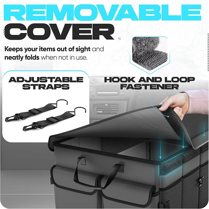 Trunk Organizer with Cooler For SUV Car Trunk, Foldable Storage, Car Accessories for Women Men, Collapsible Bag, 600D Oxford, Non Slip Bottom, Straps, Soft Cover (105L)