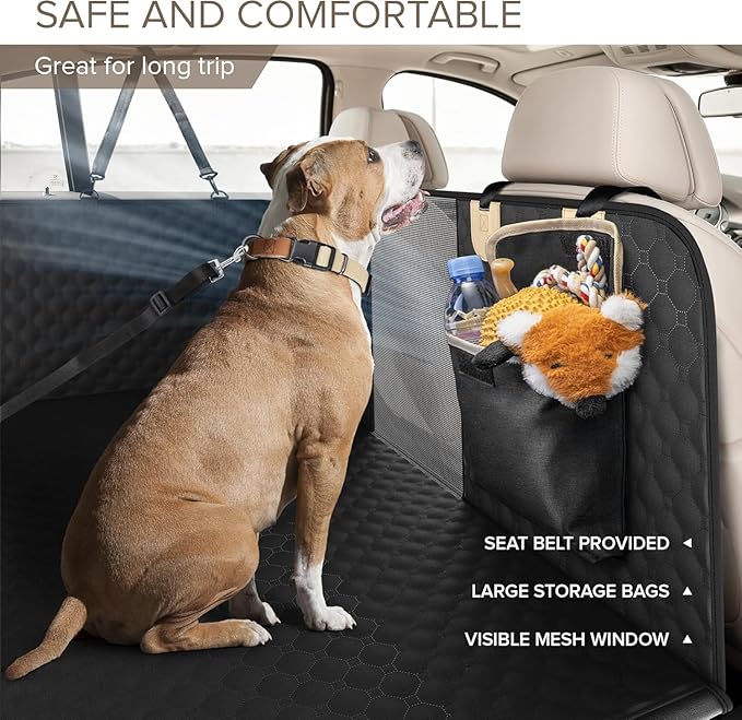 Back Seat Extender for Dogs, Heavy Duty Dog Car Seat Cover for Back Seat and Aggressive Chewer, Large Hard Bottom Seat Cover for Dogs, Dog Hammock for Car, Travel Pet Bed for Car, SUV, Truck
