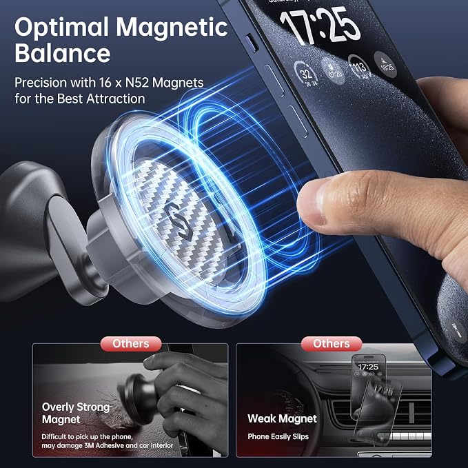 for MagSafe Car Mount - Magnetic Phone Holder for Car Dash,360° Rotation Strong Magnets Car Phone Holder Compatible iPhone 17 16 15 14 13, MagSafe Car Accessories, Titanium Silver