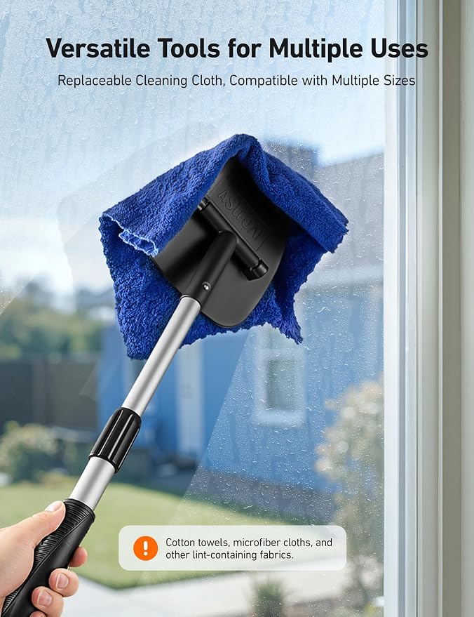 Windshield Cleaner Tool, Car Window Cleaner with 4 Upgraded Microfiber Pads, 1 Spray Bottle, 180° Rotatable and Extendable Handle, Effortless Installation