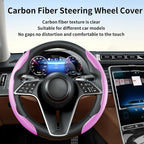 2Pc Carbon Fiber Steering Wheel Cover Universal Fit 99% Cars | Non-slip soft grip, easy to wipe clean, quick to install, perfect for daily commutes and road trips, Pink