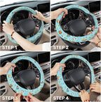 Blue Tropical Ocean Steering Wheel Cover, Polyester Non-Slip Car Wheel Grip, Universal 15 Inch Auto Accessory