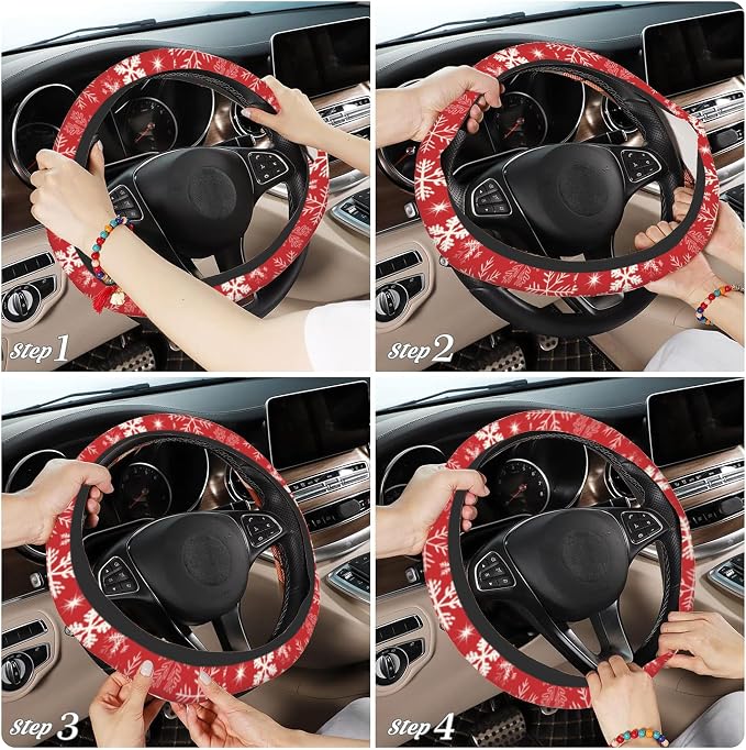 Christmas Snowflakes Steering Wheel Cover, Elastic Non-Slip Steering Wheel Protector,Auto Interior Decor for Women Girls,Universal 15" Fit for Sedans,Trucks