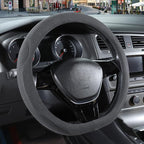 14 inch Gray Suede D Shaped Steering Wheel Cover, Breathable Non-Slip Sweat-Proof Wear-Resistant No Pilling, Warm in Winter and Cool in Summer