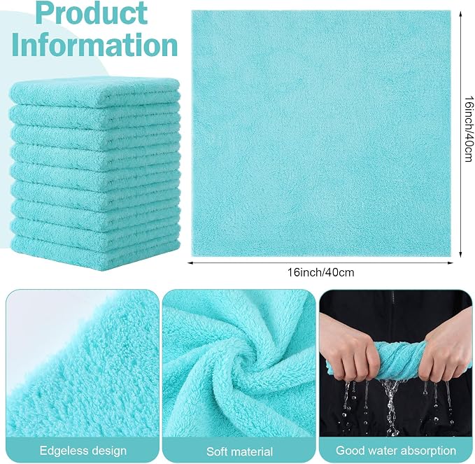 15 Pcs Car Microfiber Towels Buffing Drying Wash Cleaning Cloths Plush Large Towels Thick Care Polishing Detailing Waxing Scratch Proof Towel, 15.75 x 15.75 Inch (Light Blue)