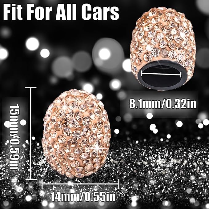 4PCS Bling Crystal Diamond Tire Stem Valve Caps, Dustproof Car Wheel Tire Valve Caps Universal Tire Valve Stem Covers for Cars, SUV, Trucks, Bikes, Motorcycles, Bicycles (Rose Gold)