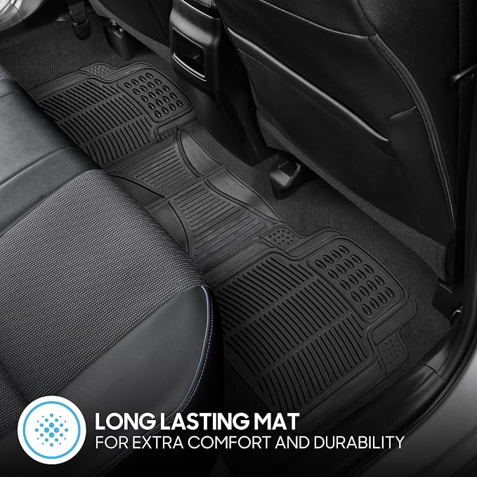 ProLiner Car Floor Mats for Cars Trucks SUV, 3-Piece All-Weather Heavy Duty Rubber Liners with Universal Trimmable Fit, Durable Waterproof Vehicle Auto Floor Mats with Capture Ridges Black