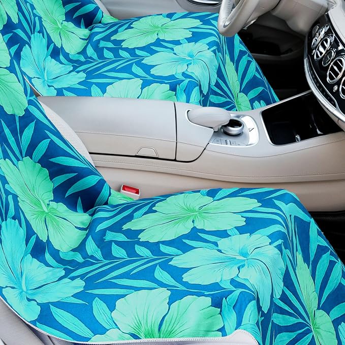 Car Seat Towel Covers with Storage Bag, 63 x 32 Inch Universal Non Slip Waterproof Sweat Protector for Car Truck, Gym Swimming Running, Machine Washable(2 Pack,Floral Hibiscus)