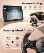 7 Inch Double Din Car Stereo, Wireless CarPlay Android Auto, 2 Din Touch Screen Radio, Bluetooth Stereo, AHD Backup Camera, Mirror Link, FM EQ SWC, Type-C USB Fast Charging, Online Video Playback