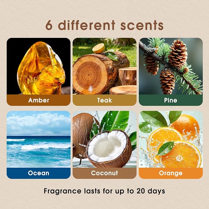 Car Air Freshener - 3 Pack (Amber-Teak-Pine) Wooden Air Freshener, Natural Essential Oil Scents - Metal Clip Included