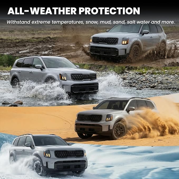Floor Mats for Kia Telluride 2025 2024 2023 2022 2021 2020, All Weather TPE Custom Fit Floor Liners 1st & 2nd & 3rd Row Car Mats Accessories, Black