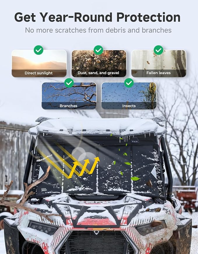 Thick Glass Windshield Cover Transport Protector Compatible with 2014-2023 RZR XP 1000 | Large Size Waterproof Sunshade Snow Dust Reduction Easy-Installation With 10mm EVA foam Soft plush inner lining 800D fabric