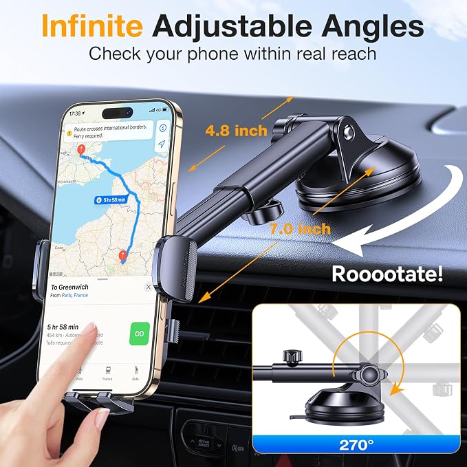 Phone Holders for Your Car Phone Holder Mount【Super Suction】 Cell Phone Holder for Car Accessories for Women Men【360° Adjustable】 Suction Phone Mount for Car, Window, Bathroom