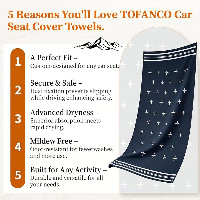 Car Seat Cover Towel for Front Seats Non-Slip with Headrest Pocket & Strap | Universal Fit for Cars Truck SUV|Car Seat Hoodie & Phocho Perfect After Gym Workout, Beach,Yoga and Running|Anti-dog Scratch