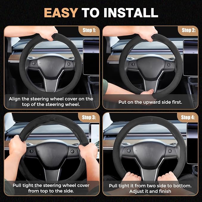 Car Steering Wheel Cover Winter, Microfiber Suede Steering Wheel Covers with Anti-Slip Lining, Breathable Elastic Car Steering Wheel Protector Soft, Universal Standard Size 14-15 inch
