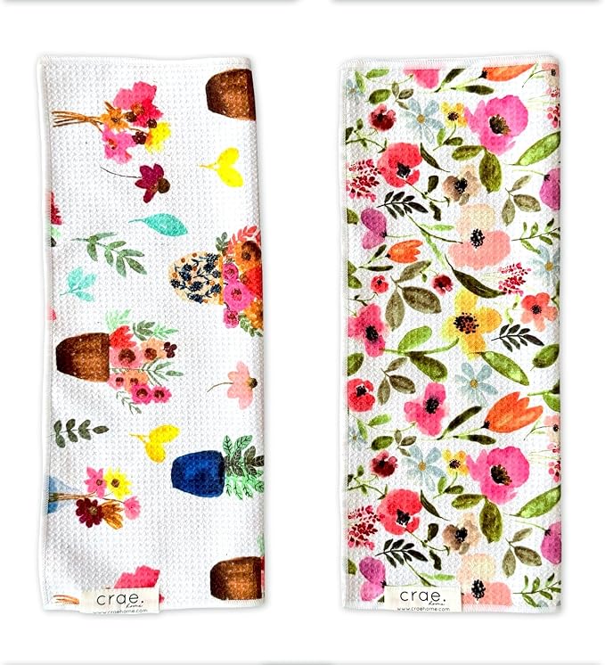 crae. Double Sided Microfiber Hand Towels, 17x27 Inches Waffle Design Kitchen Towels Set, Durable & Soft Fast Drying Hand Wash Cloth, Everyday Use Dishcloth at Home (Petal Lane/Posey)
