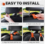 Universal 4 Pack Car Seat Headrest Purse Hook, Carbon Fiber Back Seat Hook Storage Organizer Hanger for Purse Handbag Coat, Car Interior Accessories(Orange)