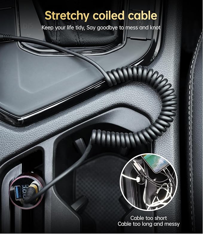 USB C Cable Fast Charging, 2Pack 3ft Coiled USB A to Type C Charge Cord for Car USB-C Charging Cable Compatible with iPhone 17/16/15/Pro/Samsung Galaxy S20 S10 Note 10 and Other USB C Devices-Gold