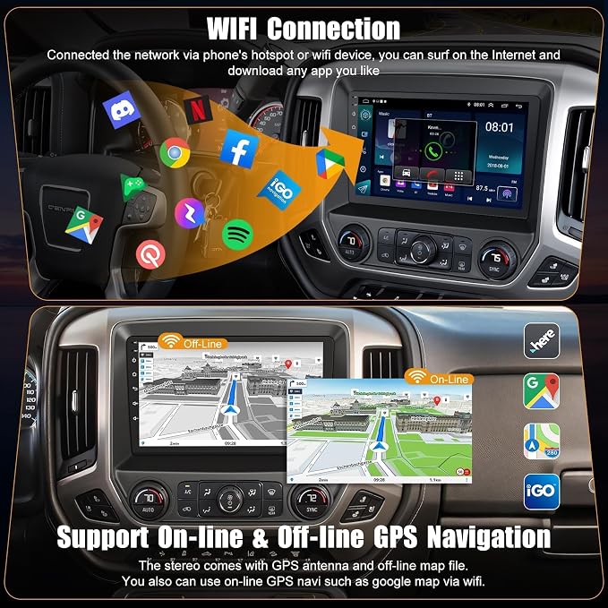 10.2 Inch QLED Carplay Screen for Chevrolet Silverado & GMC Sierra 2014-2018(Without Bo-se System),Android 13 Silverado Radio Stereo Support Wireless Carplay &Android Auto,Bluetooth&GPS,2+64GB
