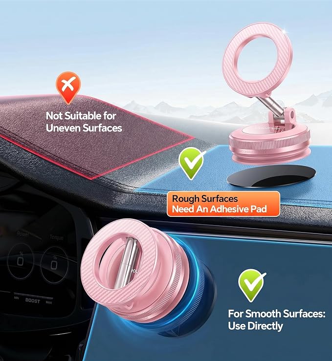 【Newest Vacuum Magnetic Phone Holder for Car Phone Holder Mount【Movable Vacuum Suction】 Magsafe Car Mount Cell Phone Holders for Your Car Accessories for Women Men for iPhone 17 16-Light Pink
