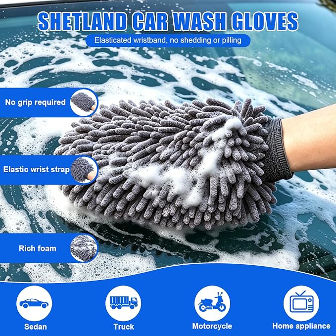 6-Pack Car Cleaning Kit: 2 Scratch-Free Microfiber Wash Mitt, 2 Car Wash Sponge & 2 Microfiber Towels for Cars – Complete Car Wash Set for a Streak-Free Shine