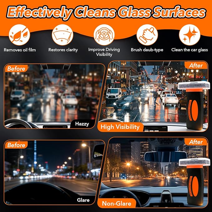 Glass Emulsion Cleaner Oil Film Cleaning Brush, Removes Oil Film & Smudges, Anti-Rain & Anti-Fog, Windshield Cleaner for Clear Driving Visibility