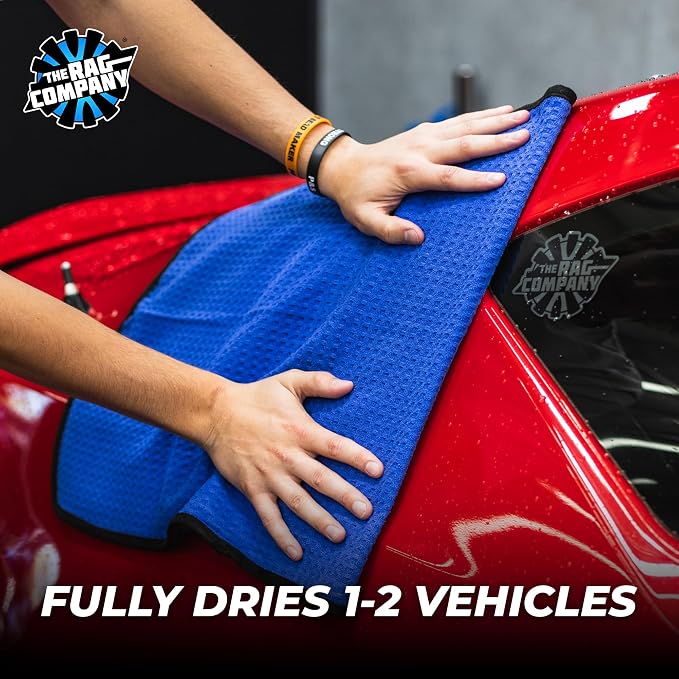 Dry Me A River, Professional Korean 70/30 Blend Microfiber Waffle-Weave Drying & Detailing Towels, Soft Suede Edges, 390 GSM, 20x40 Inches, Royal Blue, 2-Pack