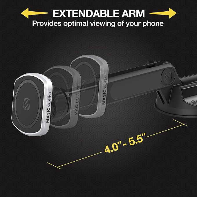 MP2WDEX2-XTSP MagicMount Pro2 Magnetic Car Phone Holder Extendo Telescoping Windshield or Dashboard Mount with Suction Cup Compatible with MagSafe, iPhones, Galaxy, Pixel & All Smartphones