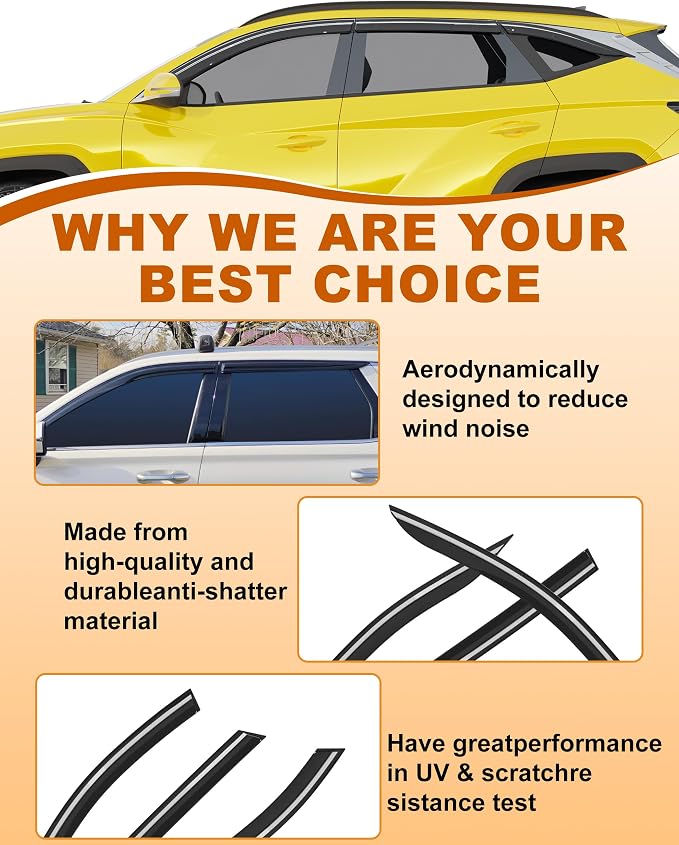 6-PCS Low Profile Window Rain Guards Fit for Hyundai Tucson 2022-2026 Rain Guard Window Deflectors Extra-Thick Side Window Visors Vent Shades Tape-on Vent Visors Car Accessories