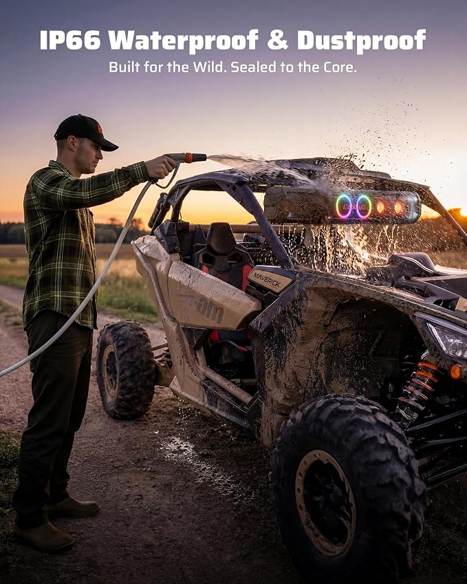 35 Inch 8 Speaker UTV Sound Bar, Bluetooth Golf Cart Speakers [Color Changing RGB & Strobe Light] IP66 Waterproof ATV Speaker System, SXS SoundBar Compatible with Polaris RZR CFmoto Can-Am