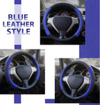 Steering Wheel Cover Leather 14 1/2 to 15 inch Universal Padded Soft Grip Breathable for Car Truck SUV Jeep Anti Slip Blue and Black