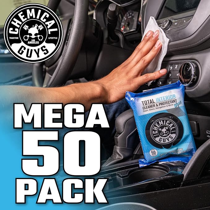Total Interior Cleaner & Protectant Wipes – 50 Pack Multi Surface Car Interior Cleaning Wipes for Dashboards, Doors and Seats – Safe for Trucks, SUVs, RVs and Home Use