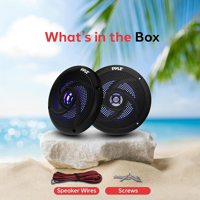 Pyle Marine Speakers -5.25 Inch 2 Way Waterproof and Weather Resistant Outdoor Audio Stereo Sound System with LED Lights,180 Watt Power and Low Profile Slim Style -1 Pair -PLMRS53BL (Black)
