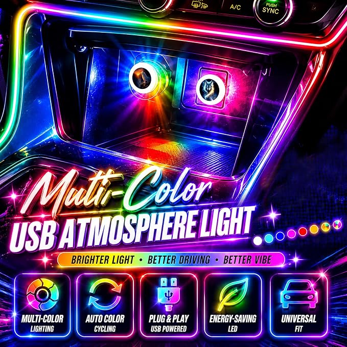 2 Pcs Bigfoot USB LED Car Interior Atmosphere Lamp, Portable Multi-Color Mini LED Night Light Auto Ambient Lighting, Universal Vehicle Interior Decor Car Accessories Bigfoot Gifts for Women Men