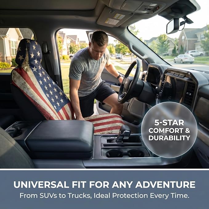 Waterproof Stain Resistant Towel Car Seat Covers，Universal Non-Slip for Gym Workout, Swimming, Beach and Workout Outdoor, Machine Washable(American Flag, 1 Pack)