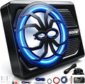 1600W Under Seat Subwoofer 10" Car Powered Subs with Built-in Amp | Slim Design with LED Ambient Lights, LPF/Gain/Bass Boost Controls and Bass Knob for Deep Bass Audio in Trucks SUVs Jeeps MPVs