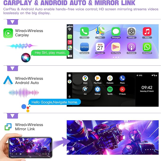 Android 15+8 Core Car Radio for Dodge/Jeep/Chrysler 1990-2000 | Carplay&Android Auto&Mirror Link, GPS Navigation,Bluetooth&Voice Control,Back-up Camera, SWC, FM Radio,DSP Setting, 5G WIFI