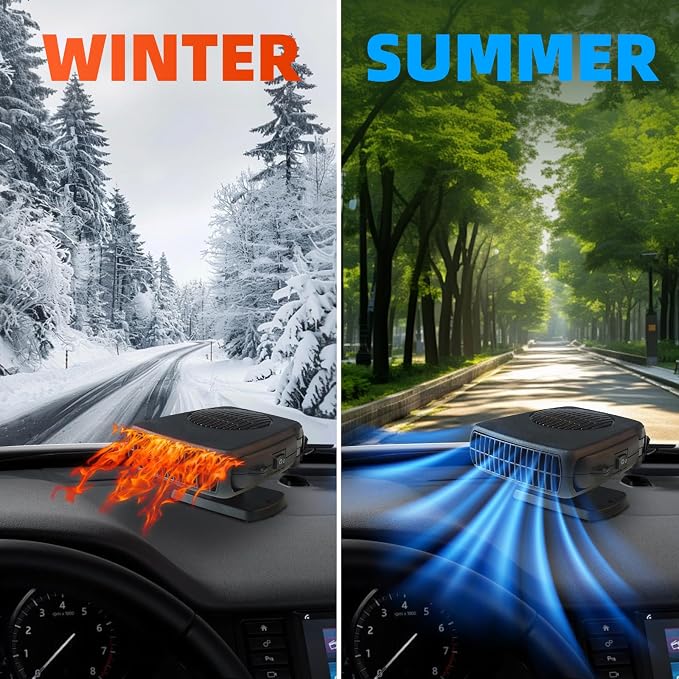 Car Heater, 12V 200W Portable Fast Defroster and Defogger, 2026 New Upgrade 2-in-1 Heater & Cool Fan with Handle, Plug into Cigarette Lighter for Car, SUV, Truck