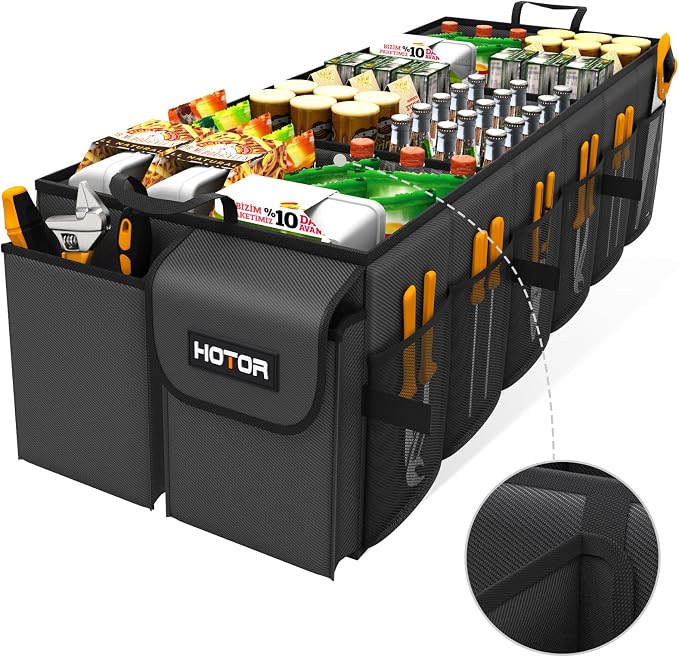 Trunk Organizer - Car Organizer, Foldable Trunk organizer for SUVs & Sedans, Sturdy Car Organization for Car Accessories, Tools, Sundries, Black, 6 Compartments, 34.8"×16.0"×11.6"