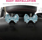 2PCS Bling Bow Car Seat Headrest Hooks, S-Type Crystal Auto Rear Seat Organizer for Handbags Purses Groceries, Cute Rhinestone Bow Seats Back Storage Hook for SUV Truck Sedan (Light Blue)
