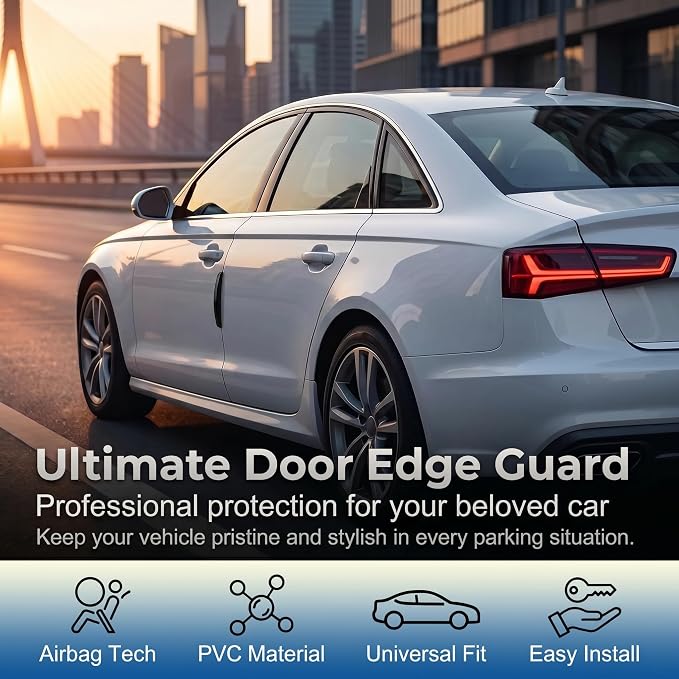 4 PCS Car Door Side Edge Protection Guards, PVC SRS Anti-collision Bumper Protector, Flexible Waterproof Door Edge Cushioning Strip, Universal Self-adhesive Accessory for Most Cars (Black)