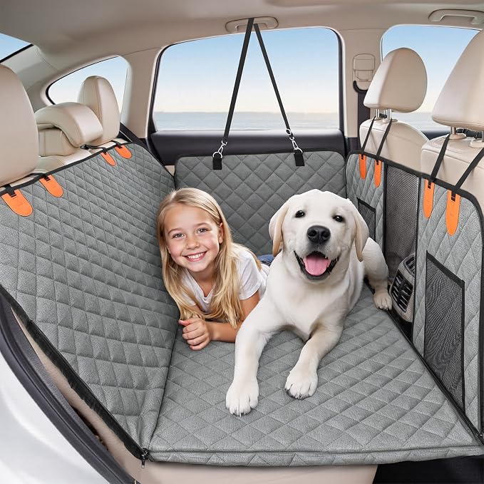 Dog Car Seat Cover with 3 Separate Hard Bottom Plates, Ideal for Car/SUV/Small Trucks, Car Seat Covers for Dogs Holds 400lbs, Grey