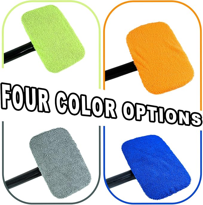 Car Windshield Cleaner Tool, Microfiber Windshield Cleaning Tool with 4 Soft Pads Rotatable Head Cleaning Kit Spray Bottle, Car Accessories Auto Glass Cleaner for Windows