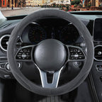 Gray Faux Suede Steering Wheel Cover, Breathable Non-Slip Sweat-Proof Wear-Resistant No Pilling, Warm in Winter and Cool in Summer, Universal 15 inch